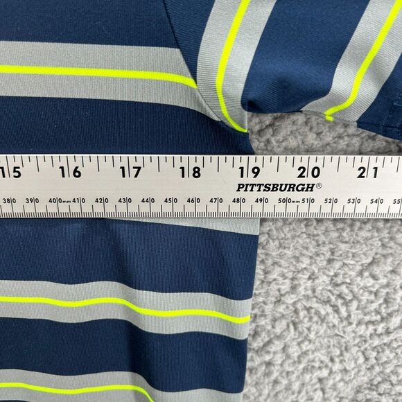 Men UA Under Armour Heatgear Short Sleeve Polo Shirt M Blue/Gray/Yellow Stripe - Picture 4 of 10